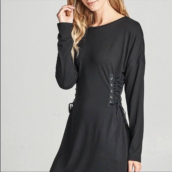 Cotton Bleu Black Mini Dress Tied at Sides - Picture 7 of 7